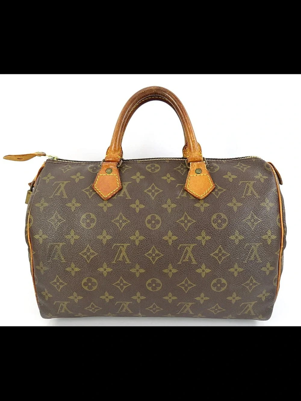 Louis Vuitton Brown Monogram Canvas Satchel with Tan Leather Trim